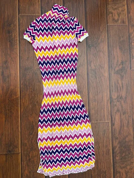 Misson Sport Signature Zig Zag Chevron Beach Maxi Dress Pink Yellow Purple 44 - Picture 5 of 11